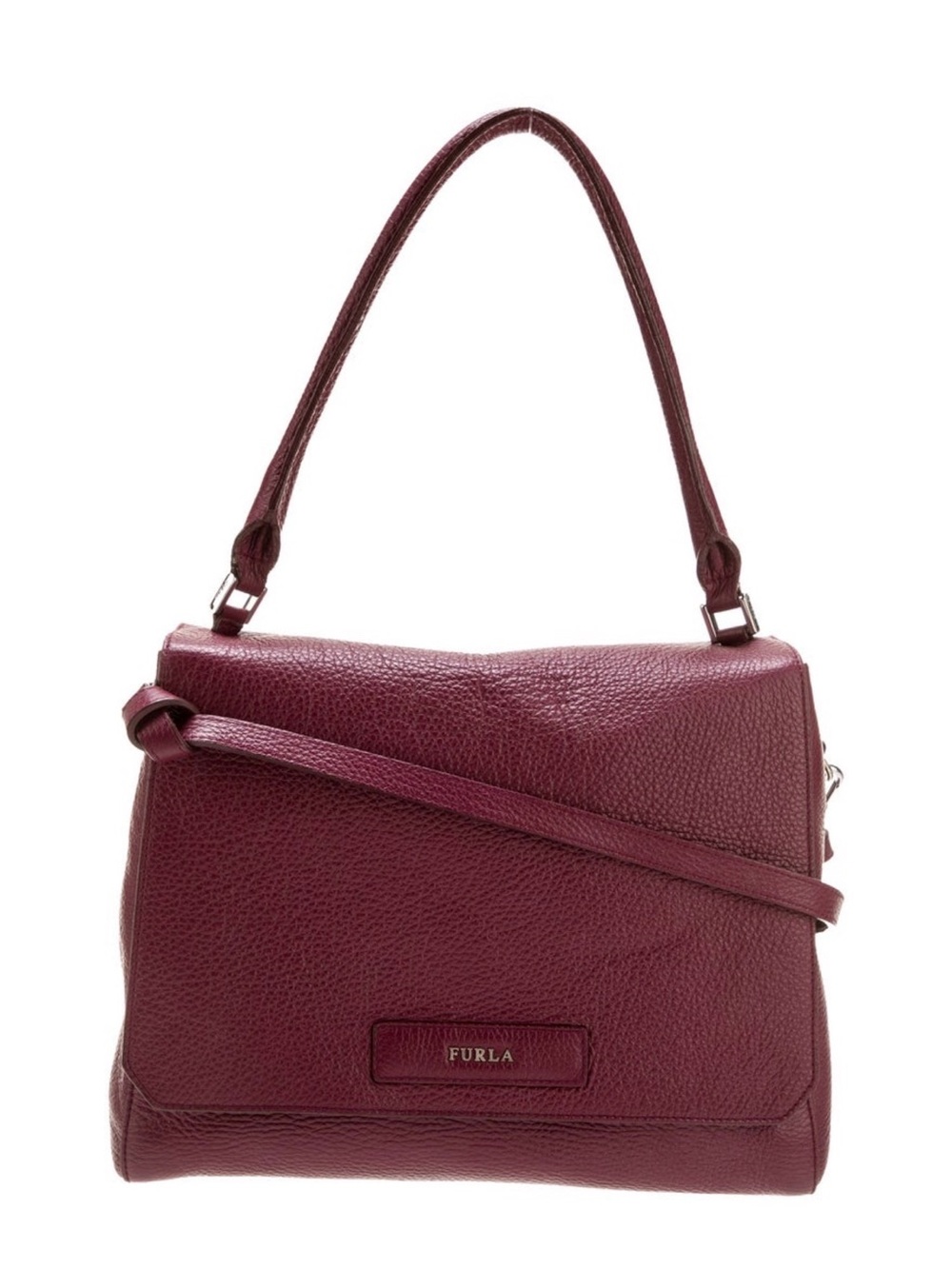 Furla Pebbled Leather Shoulder Bag in Burgundy
